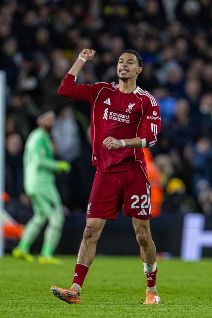 (251207) --  LEEDS, Dec. 7, 2025 (Xinhua) -- Liverpool's Hugo Ekitike celebrates scoring during the English Premier League match between Leeds United and Liverpool in Leeds, Britain, on Dec. 6, 2025. (Xinhua)
FOR EDITORIAL USE ONLY. NOT FOR SALE FOR MARKETING OR ADVERTISING CAMPAIGNS. NO USE WITH UNAUTHORIZED AUDIO, VIDEO, DATA, FIXTURE LISTS, CLUB/LEAGUE LOGOS OR "LIVE" SERVICES. ONLINE IN-MATCH USE LIMITED TO 45 IMAGES, NO VIDEO EMULATION. NO USE IN BETTING, GAMES OR SINGLE CLUB/LEAGUE/PLAYER PUBLICATIONS.