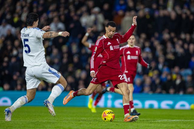 (251207) --  LEEDS, Dec. 7, 2025 (Xinhua) -- Liverpool's Hugo Ekitike scores during the English Premier League match between Leeds United and Liverpool in Leeds, Britain, on Dec. 6, 2025. (Xinhua)
FOR EDITORIAL USE ONLY. NOT FOR SALE FOR MARKETING OR ADVERTISING CAMPAIGNS. NO USE WITH UNAUTHORIZED AUDIO, VIDEO, DATA, FIXTURE LISTS, CLUB/LEAGUE LOGOS OR "LIVE" SERVICES. ONLINE IN-MATCH USE LIMITED TO 45 IMAGES, NO VIDEO EMULATION. NO USE IN BETTING, GAMES OR SINGLE CLUB/LEAGUE/PLAYER PUBLICATIONS.