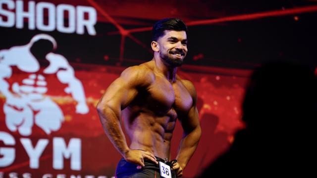 (251207) -- TRIPOLI, Dec. 7, 2025 (Xinhua) -- A contestant competes during a bodybuilding championship of the fifth edition of the Ashour Classic Championship in Tripoli, capital of Libya, Dec. 6, 2025. (Photo by Hazem Turkia/Xinhua)