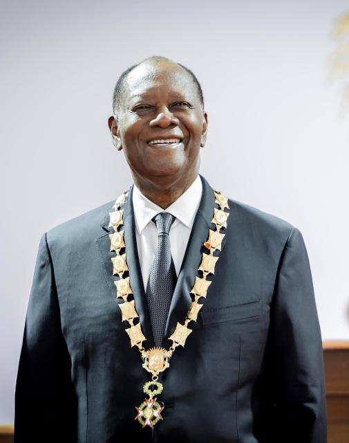 (251208) -- ABIDJAN, Dec. 8, 2025 (Xinhua) -- Incumbent President Alassane Ouattara attends the inauguration ceremony in Abidjan, economic capital of Cote d'Ivoire, Dec. 8, 2025. Alassane Ouattara, incumbent President of Cote d'Ivoire, was sworn in before the Constitutional Council on Monday, for a fourth five-year term, after winning the election with 89.77 percent of the votes. (Photo by Yvan Sonh/Xinhua)