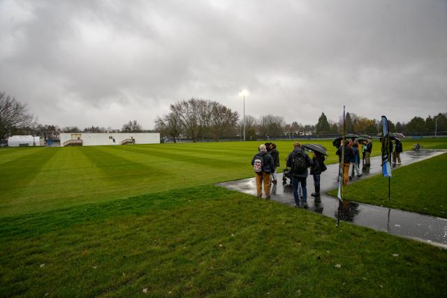 (251209) -- VANCOUVER, Dec. 9, 2025 (Xinhua) -- Members of the media visit the training site for the FIFA World Cup 2026 during a media event in Vancouver, British Columbia, Canada, on Dec. 8, 2025. Members of the media visited the Venue Specific Training Site (VSTS) at Killarney Park on Monday, the primary training facility for FIFA World Cup 2026 teams in Vancouver. The tour provided an overview of the upgraded pitch, athlete amenities, and site preparations meeting FIFA standards. (Photo by Liang Sen/Xinhua)