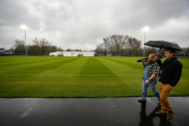 (251209) -- VANCOUVER, Dec. 9, 2025 (Xinhua) -- Members of the media visit the training site for the FIFA World Cup 2026 during a media event in Vancouver, British Columbia, Canada, on Dec. 8, 2025. Members of the media visited the Venue Specific Training Site (VSTS) at Killarney Park on Monday, the primary training facility for FIFA World Cup 2026 teams in Vancouver. The tour provided an overview of the upgraded pitch, athlete amenities, and site preparations meeting FIFA standards. (Photo by Liang Sen/Xinhua)