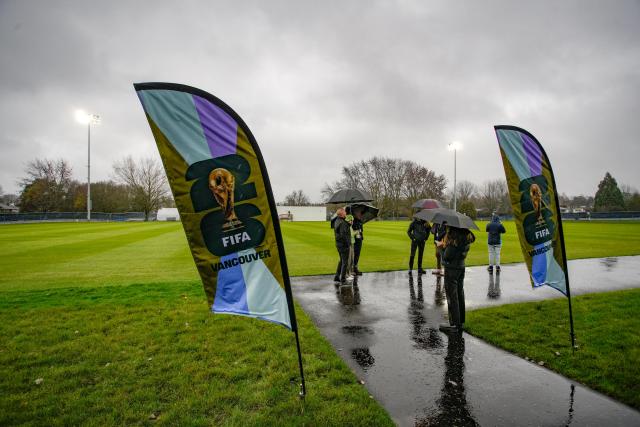 (251209) -- VANCOUVER, Dec. 9, 2025 (Xinhua) -- Members of the media visit the training site for the FIFA World Cup 2026 during a media event in Vancouver, British Columbia, Canada, on Dec. 8, 2025. Members of the media visited the Venue Specific Training Site (VSTS) at Killarney Park on Monday, the primary training facility for FIFA World Cup 2026 teams in Vancouver. The tour provided an overview of the upgraded pitch, athlete amenities, and site preparations meeting FIFA standards. (Photo by Liang Sen/Xinhua)