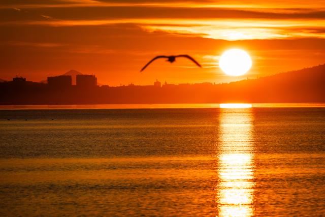 (251209) -- SPLIT, Dec. 9, 2025 (Xinhua) -- This photo taken on Dec. 9, 2025 shows a scenery of sunrise over the Adriatic Sea in Split, Croatia. (Zvonimir Barisin/PIXSELL via Xinhua)