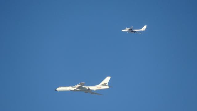 (251209) -- BEIJING, Dec. 9, 2025 (Xinhua) -- This photo taken on Dec. 9, 2025 shows Chinese and Russian military aircraft taking part in a joint strategic air patrol. The Chinese and Russian militaries conducted a joint strategic air patrol in relevant airspace over the East China Sea and the western part of the Pacific Ocean on Tuesday, in accordance with an annual cooperation plan between the two sides.
   This is the 10th joint strategic air patrol organized by the two militaries since 2019. (Photo by Du Yanpeng/Xinhua)