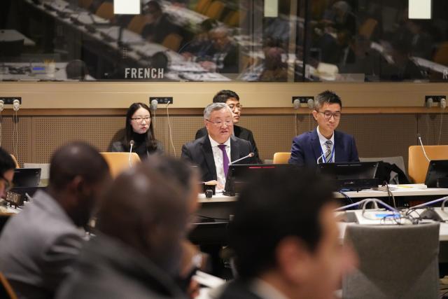 (251209) -- UNITED NATIONS, Dec. 9, 2025 (Xinhua) -- Fu Cong, China's permanent representative to the United Nations, speaks at a meeting to launch the Group of Friends of Global Governance at the UN headquarters in New York, on Dec. 9, 2025. The Group of Friends of Global Governance was officially established at the UN headquarters in New York on Tuesday. (Xinhua/Zhang Fengguo)