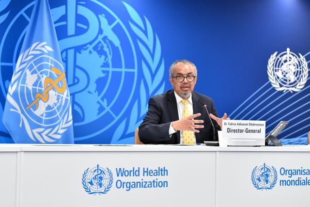 (251212) -- GENEVA, Dec. 12, 2025 (Xinhua) -- World Health Organization (WHO) Director-General Tedros Adhanom Ghebreyesus speaks during a press briefing in Geneva, Switzerland, Dec. 11, 2025. The year 2025 has brought both significant progress and major challenges for the WHO and global health more broadly, Tedros said on Thursday. (Xinhua/Lian Yi)