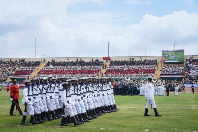 (251212) -- NAIROBI, Dec. 12, 2025 (Xinhua) -- Soldiers attend a parade during a celebration for the 62nd anniversary of Kenya's independence in Nairobi, Kenya, Dec. 12, 2025. A celebration marking the 62nd anniversary of Kenya's independence was held at Nyayo Stadium in Nairobi on Friday.
   Kenya's Jamhuri Day or Independence Day, observed on Dec. 12 each year, is one of the most important national holidays in Kenya. Kenya gained independence from Britain on Dec. 12, 1963. (Xinhua/Han Xu)