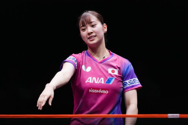 (251212) -- HONG KONG, Dec. 12, 2025 (Xinhua) -- Nagasaki Miyu reacts during the women's singles quarterfinal match between Sun Yingsha of China and Nagasaki Miyu of Japan at the WTT Finals Hong Kong 2025 in Hong Kong, south China, Dec. 12, 2025. (Xinhua/Zhu Wei)