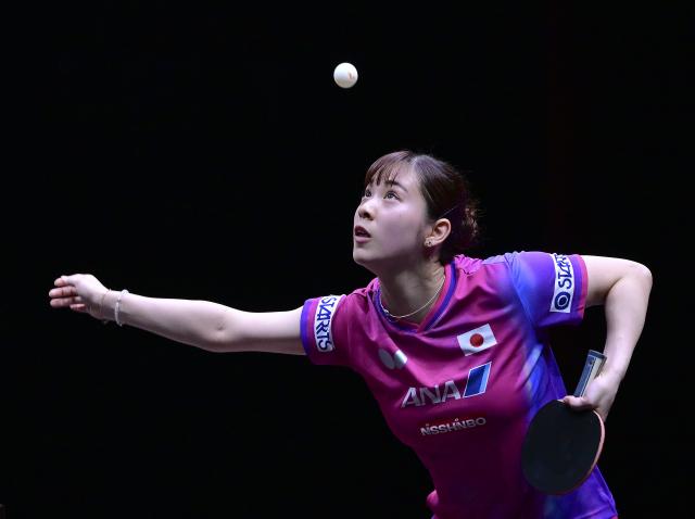 (251212) -- HONG KONG, Dec. 12, 2025 (Xinhua) -- Nagasaki Miyu serves during the women's singles quarterfinal match between Sun Yingsha of China and Nagasaki Miyu of Japan at the WTT Finals Hong Kong 2025 in Hong Kong, south China, Dec. 12, 2025. (Xinhua/Chen Duo)