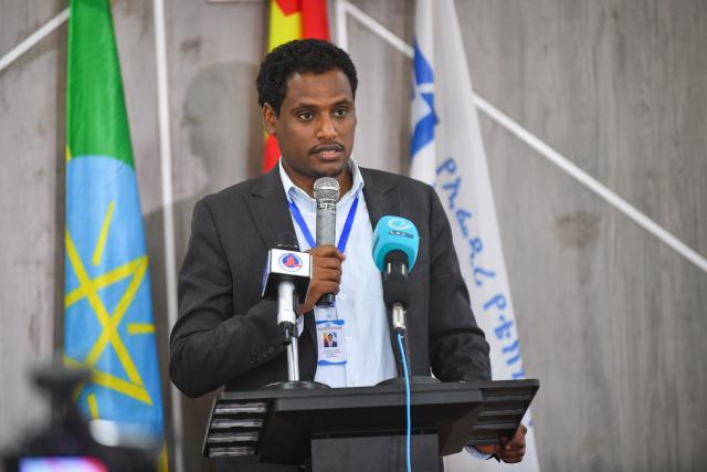 (251212) -- ADDIS ABABA, Dec. 12, 2025 (Xinhua) -- Biruk Kedir, director general of the Ethiopian Technical and Vocational Training Institute, speaks at an award ceremony of the Second Ethiopia Online Chinese Video Competition, in Addis Ababa, Ethiopia, on Dec. 11, 2025. The Chinese Embassy in Ethiopia on Thursday announced winners of the Second Ethiopia Online Chinese Video Competition at a ceremony held at the Ethiopian Technical and Vocational Training Institute in Addis Ababa. (Photo by Michael Tewelde/Xinhua)