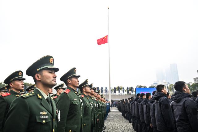 (251213) -- NANJING, Dec. 13, 2025 (Xinhua) -- A national memorial ceremony for the Nanjing Massacre victims is held at the Memorial Hall of the Victims in Nanjing Massacre by Japanese Invaders in Nanjing, capital of east China's Jiangsu Province, Dec. 13, 2025. The 12th national memorial day was observed in Nanjing on Saturday to honor about 300,000 victims killed by Japanese troops during the Nanjing Massacre, in a year that marks the 80th anniversary of the end of World War II (WWII). (Xinhua/Ji Chunpeng)