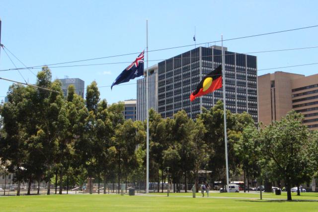 (251215) -- SYDNEY, Dec. 15, 2025 (Xinhua) -- Flags fly at half-mast at the Victoria Square in Adelaide, Australia, Dec. 15, 2025.
  The death toll from a shooting at Sydney's Bondi Beach on Sunday has risen to 16, with a father and son identified as the attackers, police said Monday.
  The deceased range in age from 10 to 87 years old and includes one of the attackers.
   Another 40 people were being treated in hospital for their injuries as of Monday morning, five of whom were in critical condition. (Photo by Lyu Wei/Xinhua)