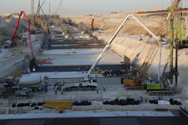 (251215) -- ABU DHABI, Dec. 15, 2025 (Xinhua) -- This photo taken on Dec. 8, 2025 shows the construction site of Abu Dhabi 1B tunnel in Abu Dhabi, the United Arab Emirates. TO GO WITH "Roundup: Chinese engineers pioneer innovative subsea tunnel construction in Abu Dhabi" (Xinhua/Wen Xinnian)