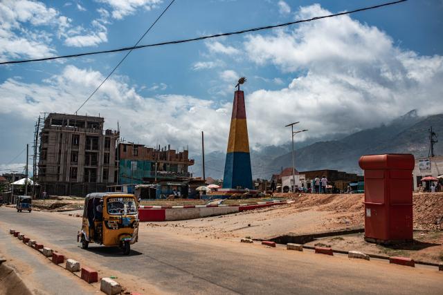 (251215) -- UVIRA, Dec. 15, 2025 (Xinhua) -- Photo taken on Dec. 15, 2025 shows a view in downtown Uvira, a city in South Kivu Province in the eastern Democratic Republic of the Congo (DRC). In Uvira, a strategic city in eastern DRC, streets are being swept, shops are cautiously reopening, and residents are stepping back into public spaces as daily life begins to move again. (Photo by Zanem Nety Zaidi/Xinhua)