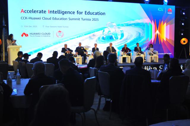 (251215) -- TUNIS, Dec. 15, 2025 (Xinhua) -- People attend a seminar in Tunis, Tunisia, Dec. 15, 2025. China's tech giant Huawei and Tunisia's Computing Center of Al-Khawarizmi (CCK) jointly held a seminar on Monday in Tunis, with the aim of enhancing Tunisia's smart education and telemedicine services. (Photo by Adel Ezzine/Xinhua)