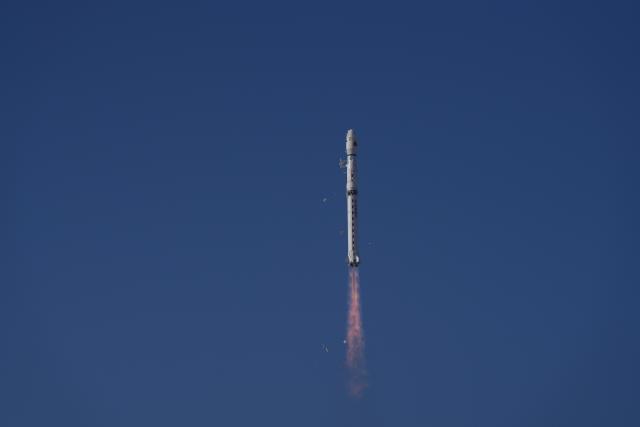 (251216) -- TAIYUAN, Dec. 16, 2025 (Xinhua) -- A Long March-4B rocket carrying Ziyuan III 04 satellite blasts off from the Taiyuan Satellite Launch Center in north China's Shanxi Province, on Dec. 16, 2025. The satellite was launched at 11:17 a.m. Beijing time. (Photo by Wang Yapeng/Xinhua)