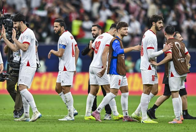 (251216) -- AL KHOR, Dec. 16, 2025 (Xinhua) -- Players of Jordan celebrate after winning the FIFA Arab Cup 2025 Semi-final match between Saudi Arabia and Jordan at Al Bayt Stadium in Al Khor, Qatar, on Dec. 15, 2025. (Photo by Nikku/Xinhua)