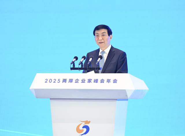(251216) -- NANJING, Dec. 16, 2025 (Xinhua) -- Wang Huning, a member of the Standing Committee of the Political Bureau of the Communist Party of China Central Committee and chairman of the National Committee of the Chinese People's Political Consultative Conference, addresses the opening ceremony of the 2025 annual conference of the Cross-Strait CEO Summit in Nanjing, east China's Jiangsu Province, Dec. 16, 2025. (Xinhua/Li Xiang)