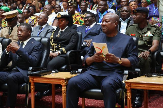 (251220) -- ACCRA, Dec. 20, 2025 (Xinhua) -- Ghanaian President John Dramani Mahama (R, front) attends the Diaspora Summit in Accra, Ghana, on Dec. 19, 2025. The maiden Diaspora Summit opened in Accra, the Ghanaian capital, on Friday, seeking to reunite people of African descent around the globe with the continent for development.
TO GO WITH "Roundup: Maiden diaspora summit opens in Ghana to reunite global Africans for development" (Photo by Seth Osabukle Adjei/Xinhua)
