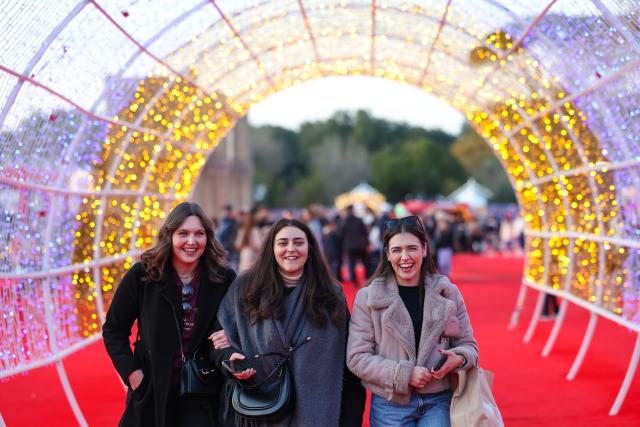 (251221) -- ROME, Dec. 21, 2025 (Xinhua) -- People walk through festive lights at Villa Borghese in Rome, Italy, Dec. 20, 2025. The Villa Borghese, an urban park in Rome, has been filled with festive atmosphere as the Christmas approaches. (Xinhua/Li Jing)