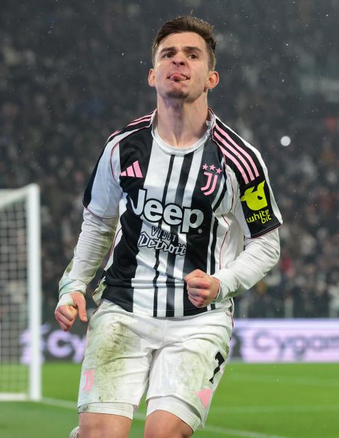 (251221) -- TURIN, Dec. 21, 2025 (Xinhua) -- Juventus' Francisco Coincencao celebrates his goal during a Serie A football match between Juventus and Roma in Turin, Italy, Dec. 20, 2025. (Xinhua)