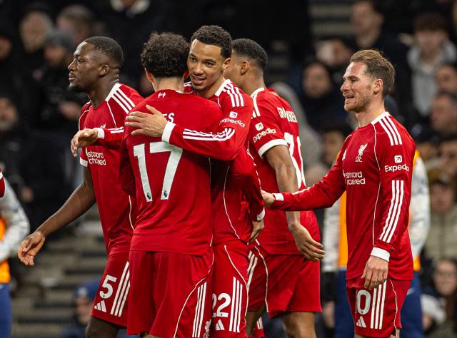 (251221) -- LONDON, Dec. 21, 2025 (Xinhua) -- Liverpool's Hugo Ekitike (C) celebrates after scoring during the English Premier League match between Tottenham Hotspur FC and Liverpool FC at the Tottenham Hotspur Stadium in London, Britain, on Dec. 20, 2025.
FOR EDITORIAL USE ONLY. NOT FOR SALE FOR MARKETING OR ADVERTISING CAMPAIGNS. NO USE WITH UNAUTHORIZED AUDIO, VIDEO, DATA, FIXTURE LISTS, CLUB/LEAGUE LOGOS OR "LIVE" SERVICES. ONLINE IN-MATCH USE LIMITED TO 45 IMAGES, NO VIDEO EMULATION. NO USE IN BETTING, GAMES OR SINGLE CLUB/LEAGUE/PLAYER PUBLICATIONS. (Xinhua)