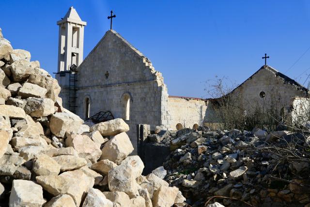 (251226) -- YAROUN, Dec. 26, 2025 (Xinhua) -- This photo taken on Dec. 25, 2025 shows a church destroyed by the Israeli army during the war, in southern Lebanese village of Yaroun. The church had stood for 102 years. (Photo by Ali Hashisho/Xinhua)