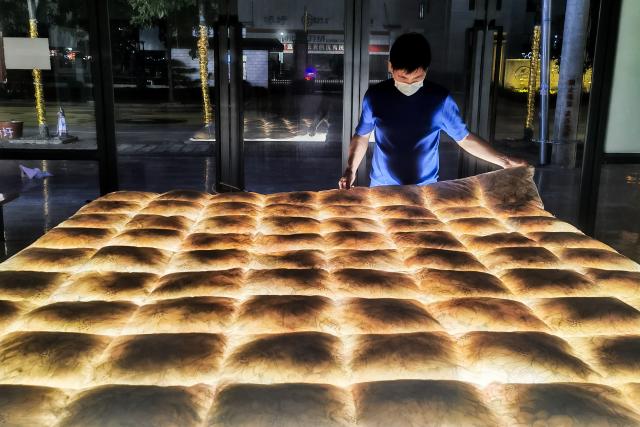 (251227) -- NANNING, Dec. 27, 2025 (Xinhua) -- This photo taken on Dec. 18, 2025 shows a worker checking a down quilt at a down company in Qiaoxu Town, Gangnan District of Guigang City, south China's Guangxi Zhuang Autonomous Region. Gangnan District in Guigang City of Guangxi is called "Home of down industry in China". Starting from the 1980s, the local down industry now mainly gathers in Qiaoxu Town, which after over 40 years of development, has formed a complete industrial chain covering primary feather selecting and processing, washed feather and down processing and down products making. Nowadays, there are 170 relative companies in Gangnan District, producing a total volume of feather and down of about 90,000 tonnes a year. (Xinhua)