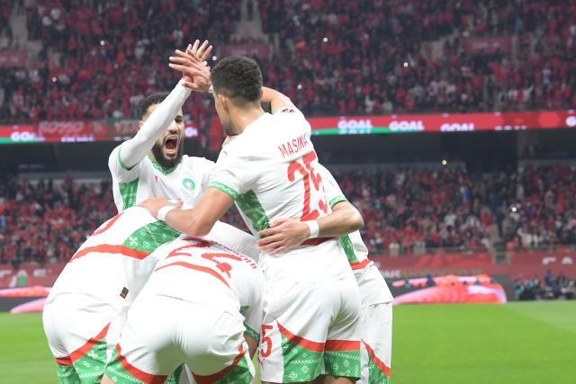 (251230) -- RABAT, Dec. 30, 2025 (Xinhua) -- Morocco's players celebrate after scoring during the CAF Africa Cup of Nations 2025 group stage match between Morocco and Zambia in Rabat, Morocco, Dec. 29, 2025. (Photo by Aissa/Xinhua)