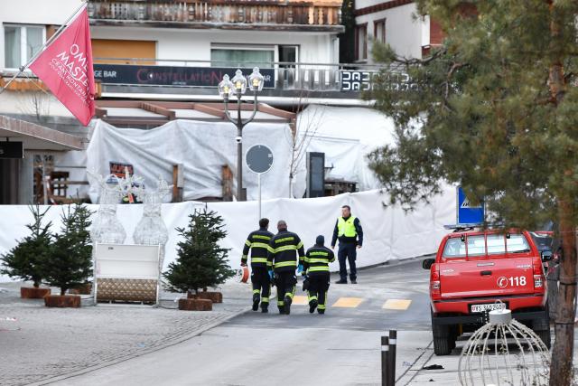 (260101) -- CRANS-MONTANA, Jan. 1, 2026 (Xinhua) -- Security forces work at the scene of a fire at a bar in the Crans-Montana ski resort in Valais Canton of southwestern Switzerland, Jan. 1, 2026. Around 40 people died and over 110 others were injured after a fire broke out at a bar in the Crans-Montana ski resort, local police said on Thursday. (Xinhua/Lian Yi)
