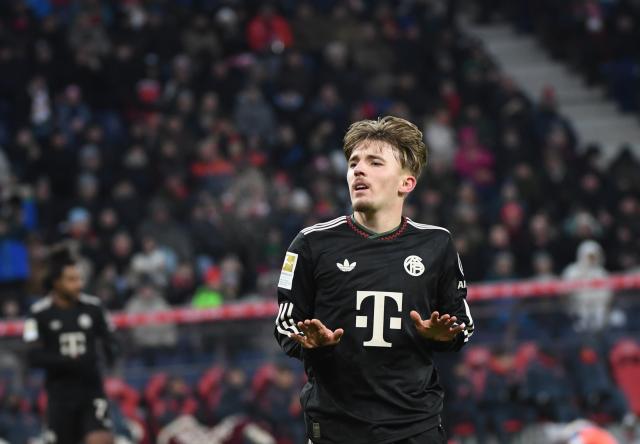 (260107) -- SALZBURG, Jan. 7, 2026 (Xinhua) -- Lennart Karl of Bayern Munich celebrates scoring during a friendly match between Red Bull Salzburg and Bayern Munich in Salzburg, Austria, Jan. 6, 2026. (Xinhua/He Canling)