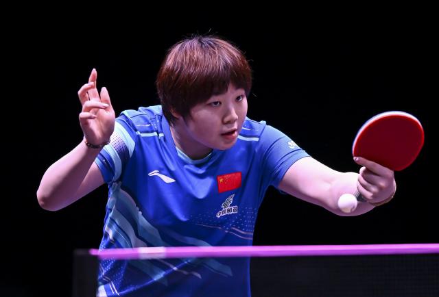 (260108) -- DOHA, Jan. 8, 2026 (Xinhua) -- Kuai Man of China hits a return during the women's singles Round of 32 match against Elizabeta Samara of Romania at the WTT Champions Doha 2026 in Doha, Qatar, on Jan. 7, 2026. (Photo by Nikku/Xinhua)