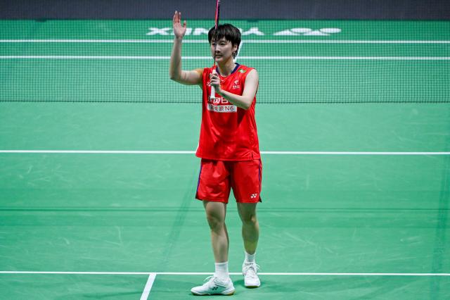 (260108) -- KUALA LUMPUR, Jan. 8, 2026 (Xinhua) - Chen Yufei of China reacts after winning the women's singles round of 16 match against Busanan Ongbamrungphan of Thailand at the Malaysia Open 2026 badminton tournament in Kuala Lumpur, Malaysia, Jan. 8, 2026. (Photo by Chong Voon Chung/Xinhua)