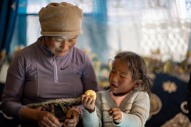 (260108) -- TINGRI, Jan. 8, 2026 (Xinhua) -- Cering Lhamo (L) is pictured with her older daughter at their new house in Tingri County of Xigaze, southwest China's Xizang Autonomous Region, on Jan. 5, 2026. In January 2025, a 6.8-magnitude earthquake struck Tingri County in Xigaze, leveling thousands of houses. Among those affected was Cering Lhamo, a young mother in Tonglai Village of Tingri County, who lost her 3-year-old child in the disaster.
  Within three days of the earthquake, Xizang launched a post-disaster reconstruction plan and began preliminary work, which included housing design, surveying and debris clearance. Just two months later, the reconstruction began.
  In October 2025, Cering Lhamo's new house has been completed and handed over. She was pregnant and was expecting in December. "When I give birth to my child, we will already be living in our new house," she said, hope glittering in her eyes.
   Now, one year after the earthquake, Cering Lhamo has embraced a new beginning. Her baby girl is one month old, and her older daughter, whom she was carrying in her arms after the earthquake hit, is running in their new house. (Xinhua/Jiang Fan)