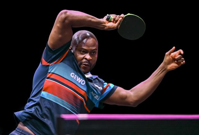 (260108) -- DOHA, Jan. 8, 2026 (Xinhua) -- Quadri Aruna of Nigeria competes during the men's singles Round of 32 match against Liang Jingkun of China at the WTT Champions Doha 2026 in Doha, Qatar, Jan. 8, 2026. (Photo by Nikku/Xinhua)