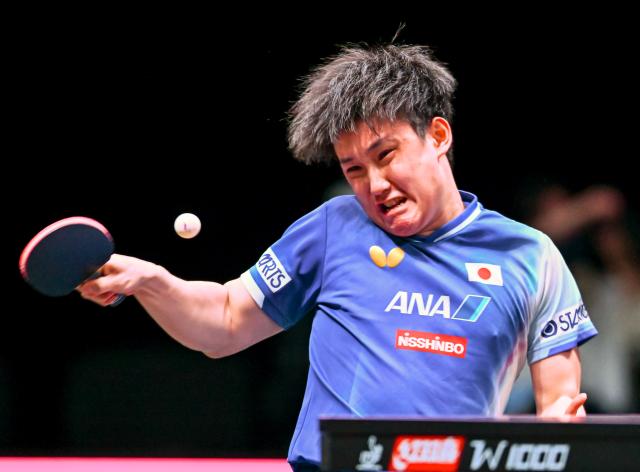 (260109) -- DOHA, Jan. 9, 2026 (Xinhua) -- Tomokazu Harimoto of Japan hits a return during the men's singles Round of 32 match against Xiang Peng of China at the WTT Champions Doha 2026 in Doha, Qatar, on Jan. 8, 2026. (Photo by Nikku/Xinhua)