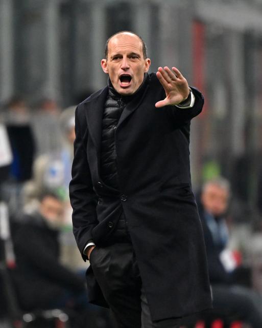 (260109) -- MILAN, Jan. 9, 2026 (Xinhua) -- AC Milan's head coach Massimiliano Allegri gestures during a Serie A football match between AC Milan and Genoa in Milan, Italy, Jan.8, 2026. (Photo by Alberto Lingria/Xinhua)