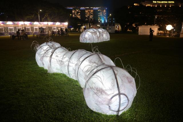 (260109) -- SINGAPORE, Jan. 9, 2026 (Xinhua) -- A light installation is presented during a media preview of the Light to Night Singapore held in Singapore's Civic District on Jan. 7, 2026.
  The festival will run until Jan. 31. (Photo by Then Chih Wey/Xinhua)