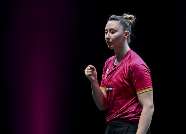 (260109) -- DOHA, Jan. 9, 2026 (Xinhua) -- Sofia Polcanova of Austria reacts during the women's singles round of 16 match against Wang Yidi of China at the WTT Champions Doha 2026 in Doha, Qatar, Jan. 9, 2026. (Photo by Nikku/Xinhua)