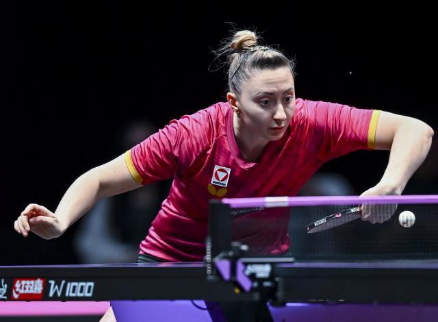 (260109) -- DOHA, Jan. 9, 2026 (Xinhua) -- Sofia Polcanova of Austria hits a return during the women's singles round of 16 match against Wang Yidi of China at the WTT Champions Doha 2026 in Doha, Qatar, Jan. 9, 2026. (Photo by Nikku/Xinhua)