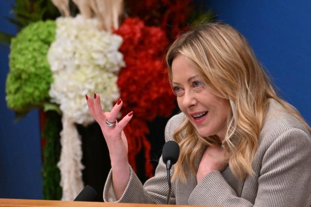 (260109) -- ROMA, Jan. 9, 2026 (Xinhua) -- Italian Prime Minister Giorgia Meloni speaks at a press conference in Rome, Italy, Jan. 9, 2026. (Photo by Alberto Lingria/Xinhua)