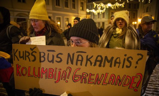 (260109) -- RIGA, Jan. 9, 2026 (Xinhua) -- People attend a protest condemning U.S. attack on Venezuela in Riga, Latvia, Jan. 9, 2026. (Photo by Edijs Palens/Xinhua)