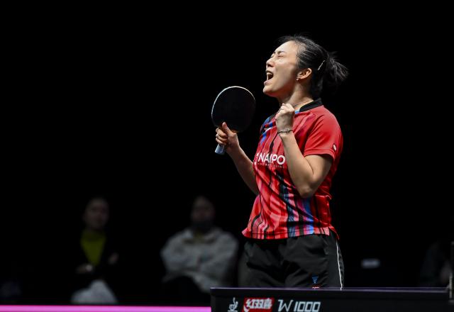 (260110) -- DOHA, Jan. 10, 2026 (Xinhua) -- Han Ying of Germany celebrates after the women's singles Round of 16 match against Chen Yi of China at the WTT Champions Doha 2026 in Doha, Qatar, on Jan. 9, 2026. (Photo by Nikku/Xinhua)