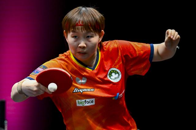 (260110) -- DOHA, Jan. 10, 2026 (Xinhua) -- Zhu Yuling of China's Macao hits a return during the women's singles Round of 16 match against Adriana Diaz of Puerto Rico at the WTT Champions Doha 2026 in Doha, Qatar, on Jan. 9, 2026. (Photo by Nikku/Xinhua)