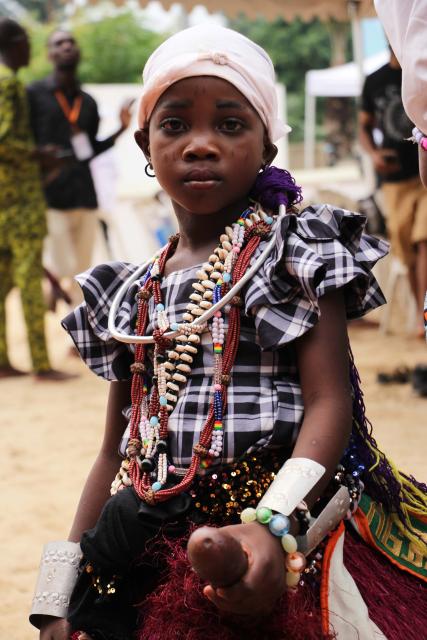 (260110) -- OUIDAH, Jan. 10, 2026 (Xinhua) -- This photo taken on Jan. 9, 2026 shows a local dressed in traditional costumes during the Vodun Days in Ouidah, Benin. The 2026 edition of Vodun Days is held from Jan. 8 to 10 in Ouidah, a historic cultural city in southwestern Benin, showcasing the diversity and vitality of Vodun culture through ritual demonstrations, dance and music performances, and art exhibitions. (Photo by Seraphin Zounyekpe/Xinhua)