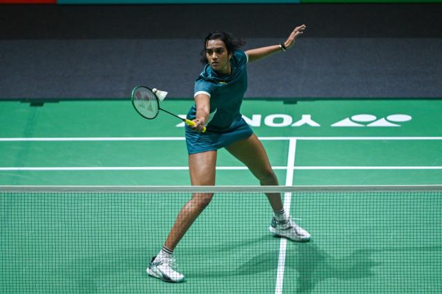 (260110) -- KUALA LUMPUR, Jan. 10, 2026 (Xinhua) -- Pusarla V. Sindhu of India hits a return during the women's singles semifinal match against Wang Zhiyi of China at the Malaysia Open 2026 badminton tournament in Kuala Lumpur, Malaysia, Jan. 10, 2026. (Photo by Chong Voon Chung/Xinhua)