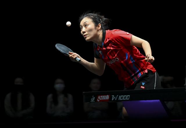 (260111) -- DOHA, Jan. 11, 2026 (Xinhua) -- Han Ying of Germany serves during the women's singles quarter-final match against Wang Manyu of China at the WTT Champions Doha 2026 in Doha, Qatar, on Jan. 10, 2026. (Photo by Nikku/Xinhua)