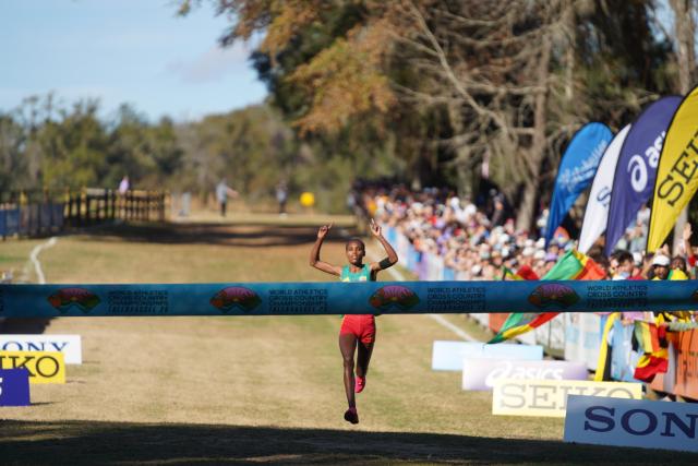 (260111) -- TALLAHASSEE, Jan. 11, 2026 (Xinhua) -- Ethiopia's Marta Alemayo crosses the finish line to win the U20 women's race at the World Athletics Cross Country Championships 2026 in Tallahassee, Florida, the United States, on Jan. 10, 2026. (Xinhua/Zhang Fengguo)