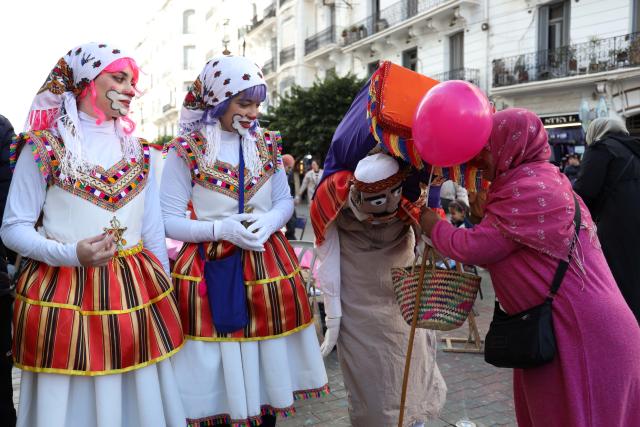 (260111) -- ALGIERS, Jan. 11, 2026 (Xinhua) -- Algerian Amazighs (Berbers) celebrate the Amazigh New Year known as Yennayer in Algiers, Algeria, Jan. 10, 2026. (Xinhua)